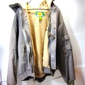 Cabela's Grey Thinsulate Winter Coat l Xl Tall l Sherpa 100% Cotton l Zipup Hood